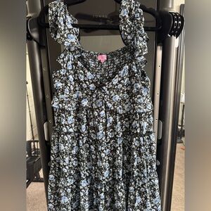 Francesca’s Floral Black and Blue Ruffle Dress